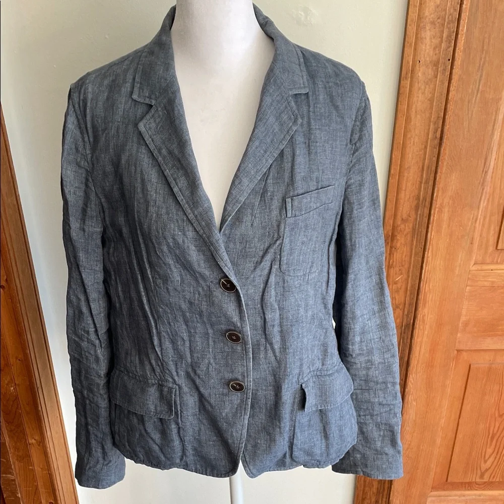 TALBOTS Women's Blue Chambray Linen Unlined Blazer 10 - Picture 6 of 16